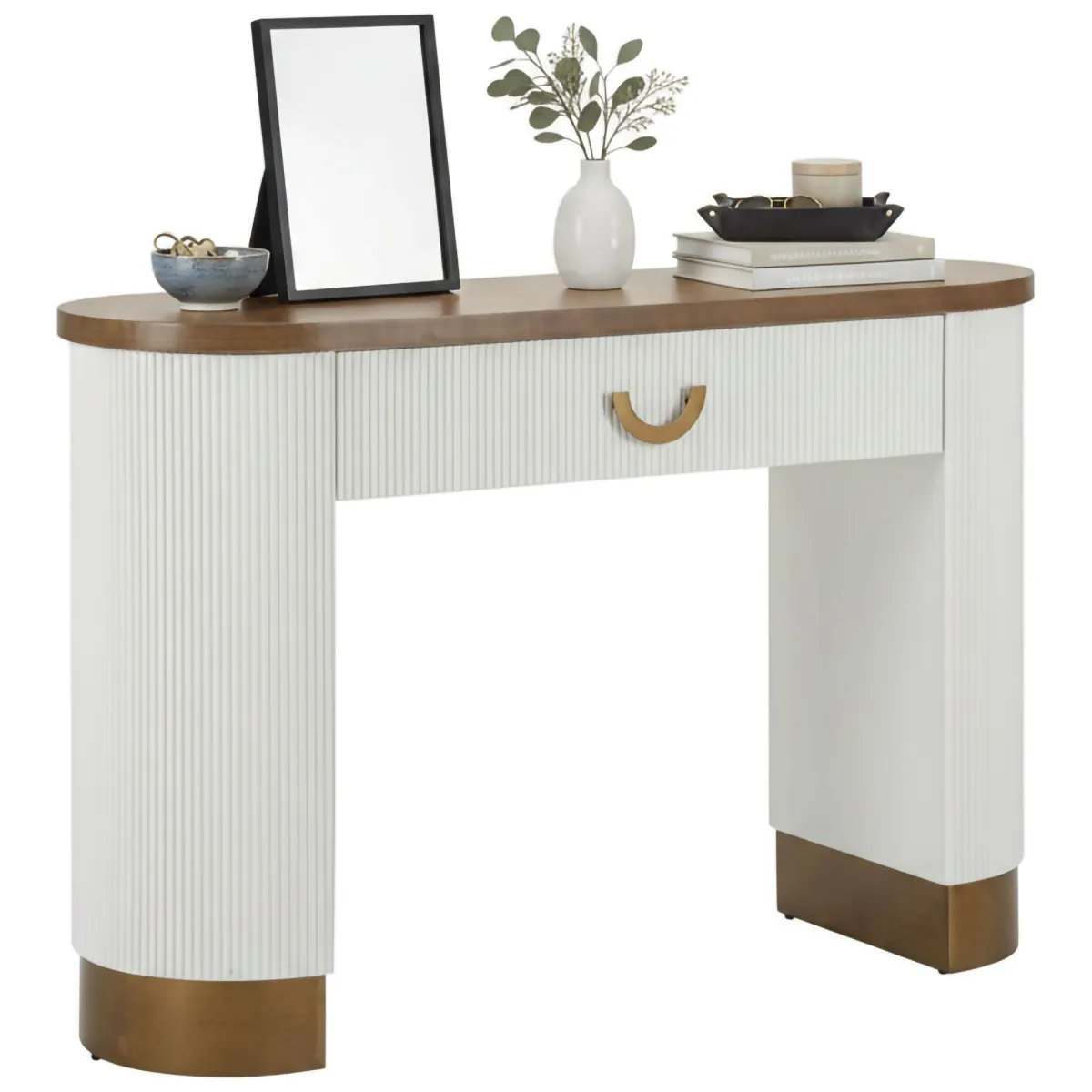 Consolle > Dmora Consolle 121x40x78h cm bianco e marrone - Cadre Marrone, Bianco