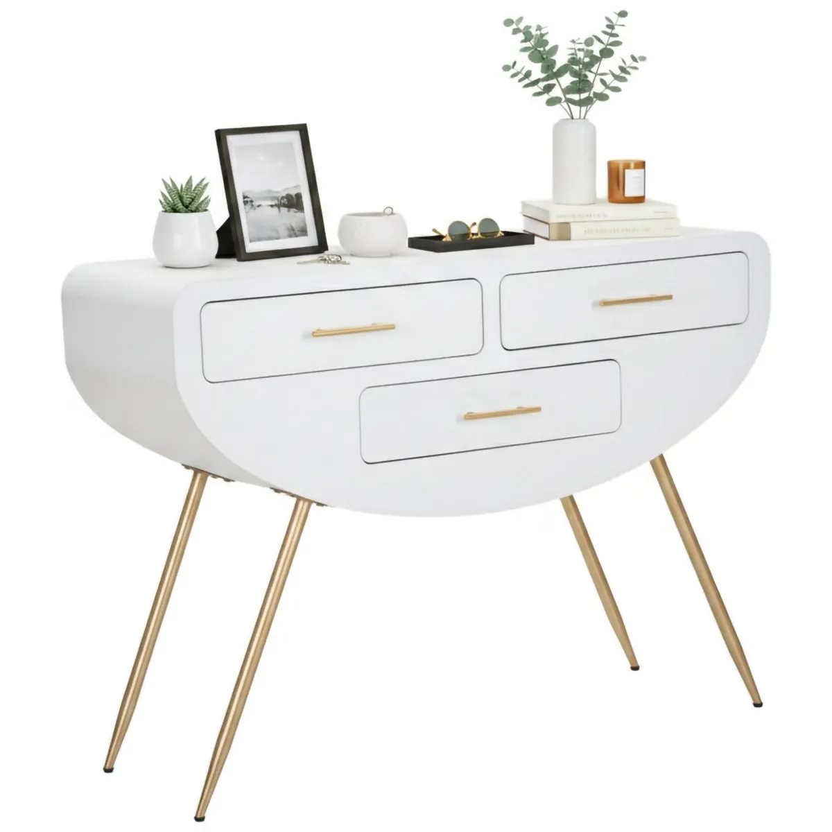 Consolle > Dmora Consolle 110x40x80h cm bianco e oro - Tomato Oro, Bianco