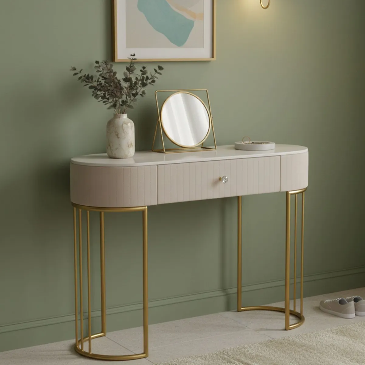Consolle > Dmora Consolle 100x40x75h cm crema e bianco - Abstraktes Bianco, Bianco Crema