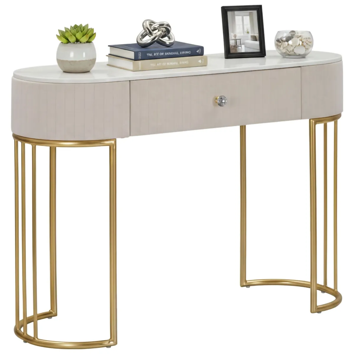 Consolle > Dmora Consolle 100x40x75h cm crema e bianco - Abstraktes Bianco, Bianco Crema