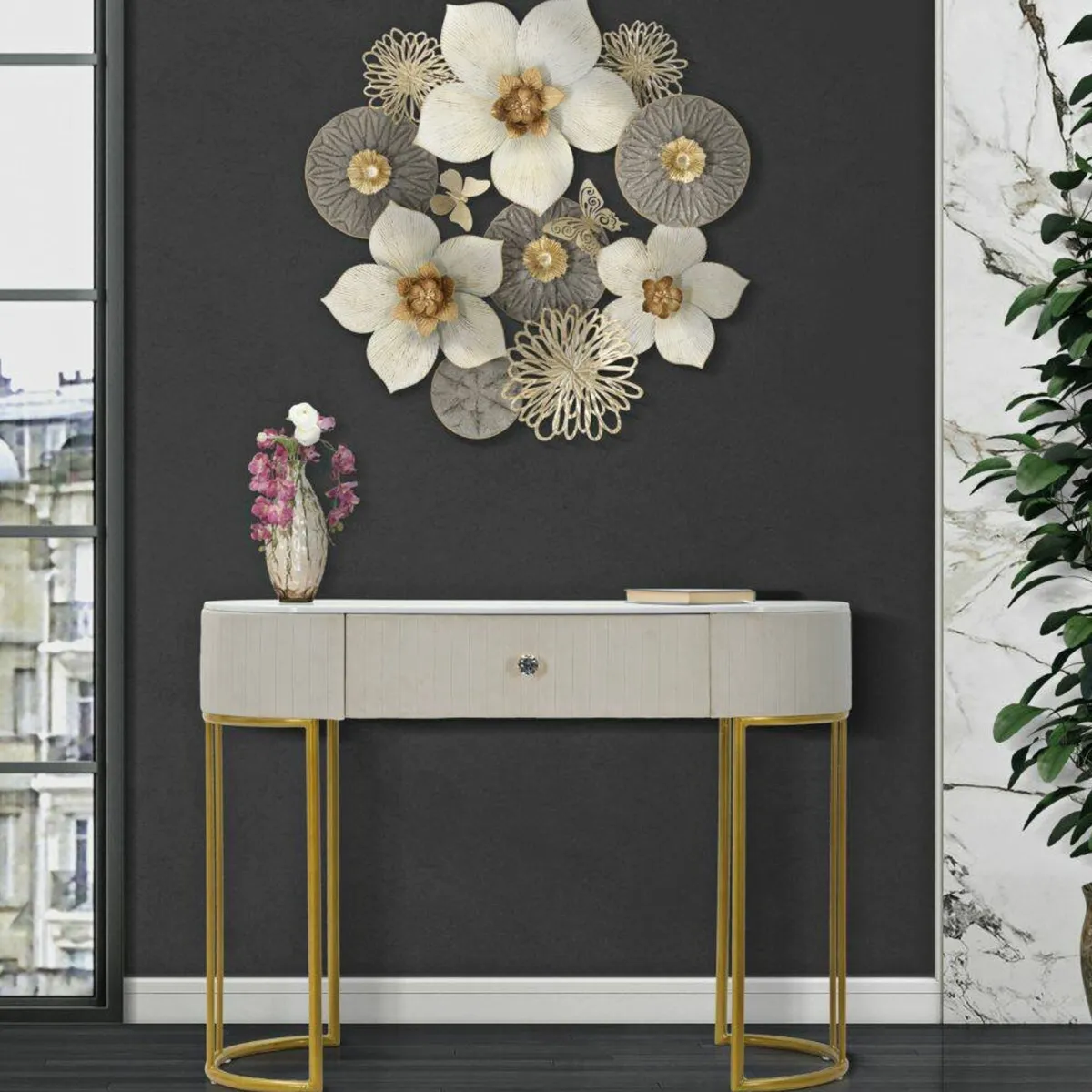 Consolle > Dmora Consolle 100x40x75h cm crema e bianco - Abstraktes Bianco, Bianco Crema