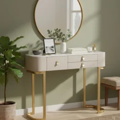 Consolle > Dmora Consolle 100x40x80h cm crema e oro - Ronda Oro, Bianco Crema