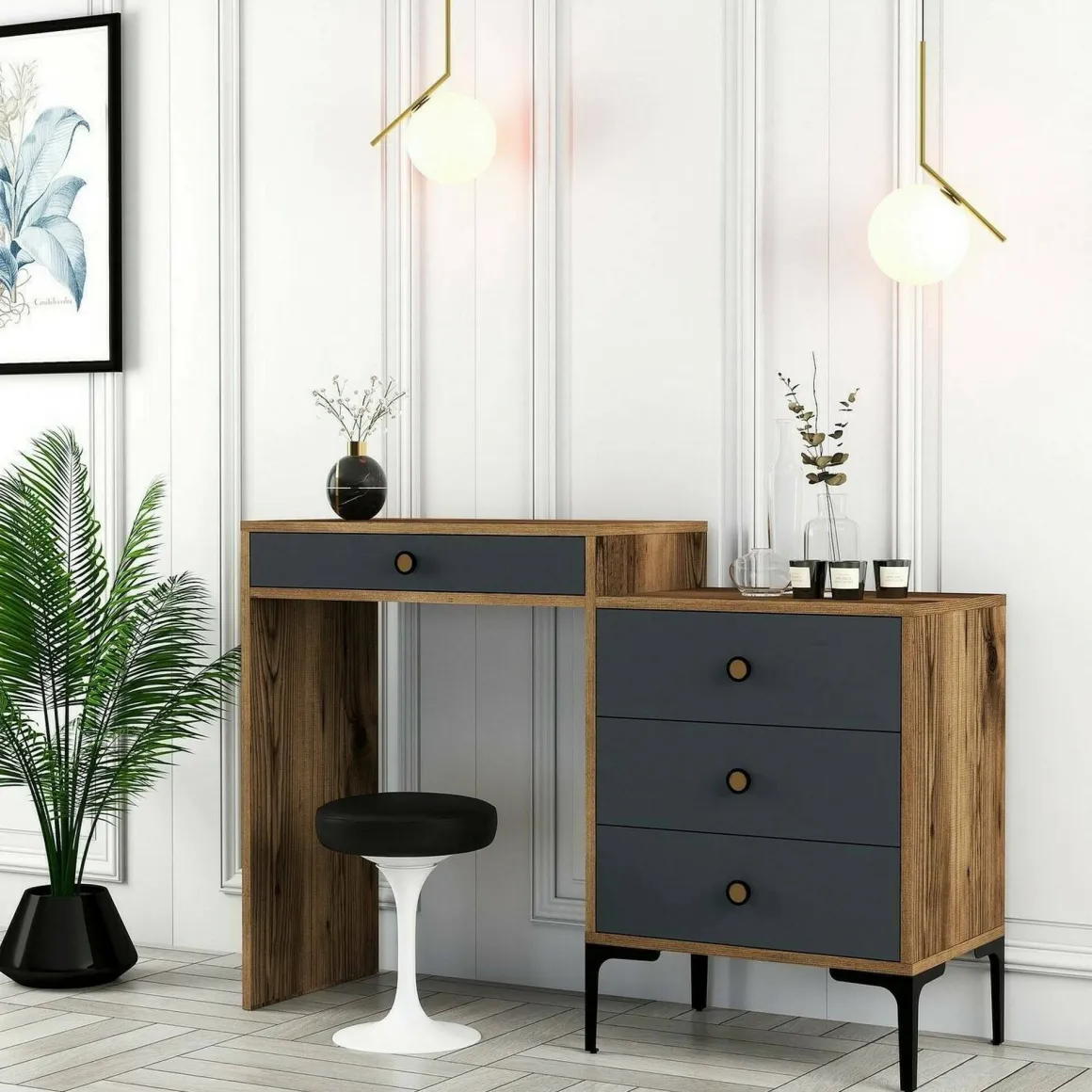 Consolle 124x40x84h cm noce e antracite - Artegna