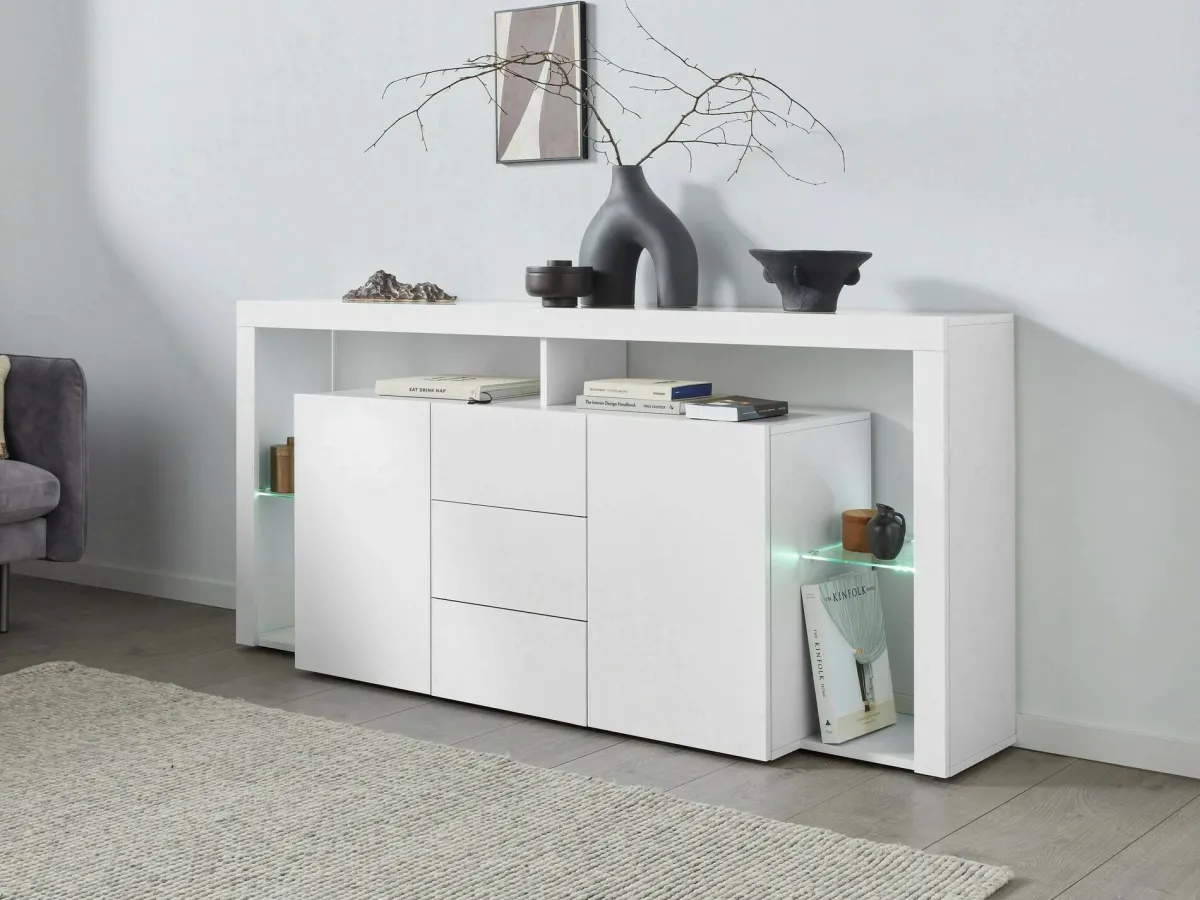 Cucina|Salotto > Dmora Credenza Aba, 180x40h80 cm, lucido Bianco