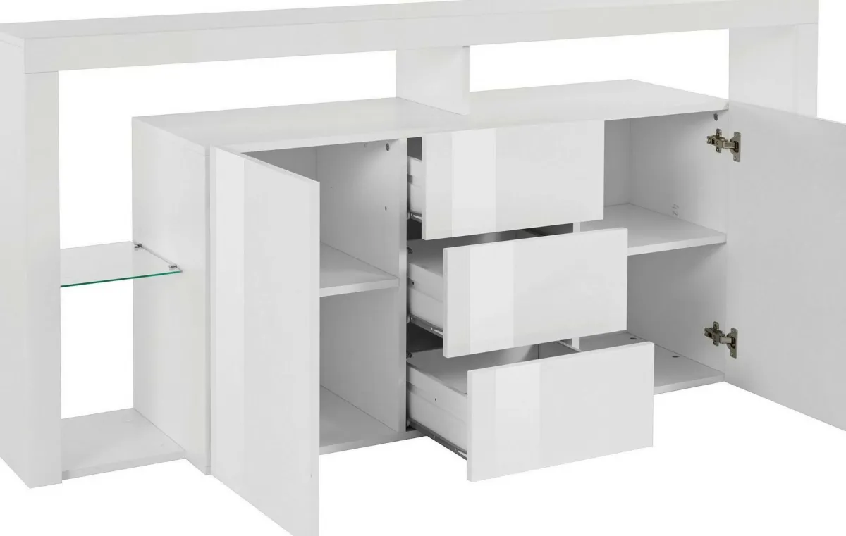 Cucina|Salotto > Dmora Credenza Aba, 180x40h80 cm, lucido Bianco