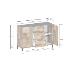 Credenza acero e ardesia 120x40x80h cm 2 ante e 3 cassetti - Jessie