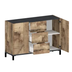 Credenza acero e ardesia 120x40x80h cm 2 ante e 3 cassetti - Jessie