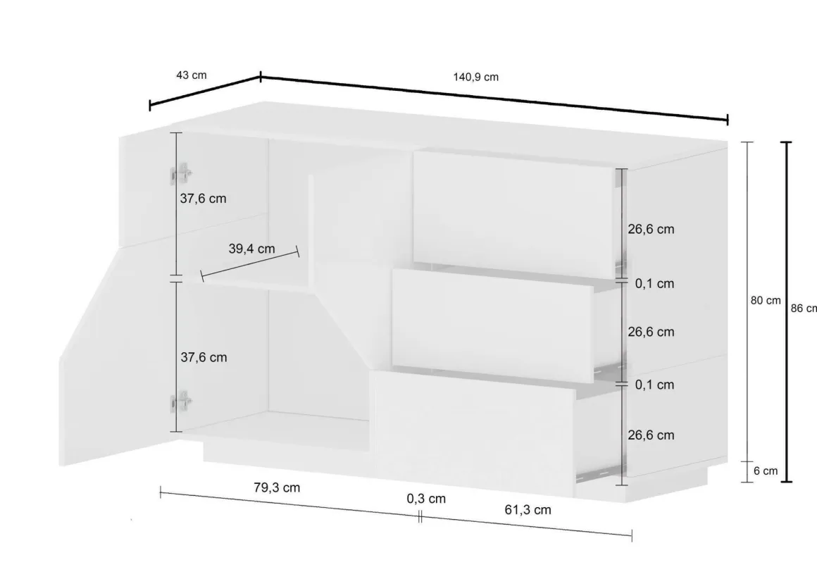 Credenza acero e ardesia 141x43x86h cm 2 ante e 3 cassetti - All