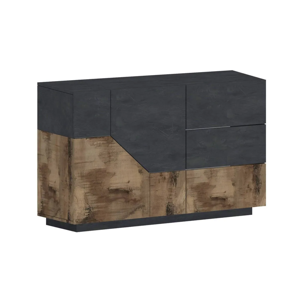Credenza acero e ardesia 141x43x86h cm 2 ante e 3 cassetti - All