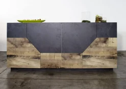 Cucina|Madie > Dmora Credenza acero e ardesia 158x43x86h cm 4 ante - Agis Grigio Ardesia, Marrone Acero