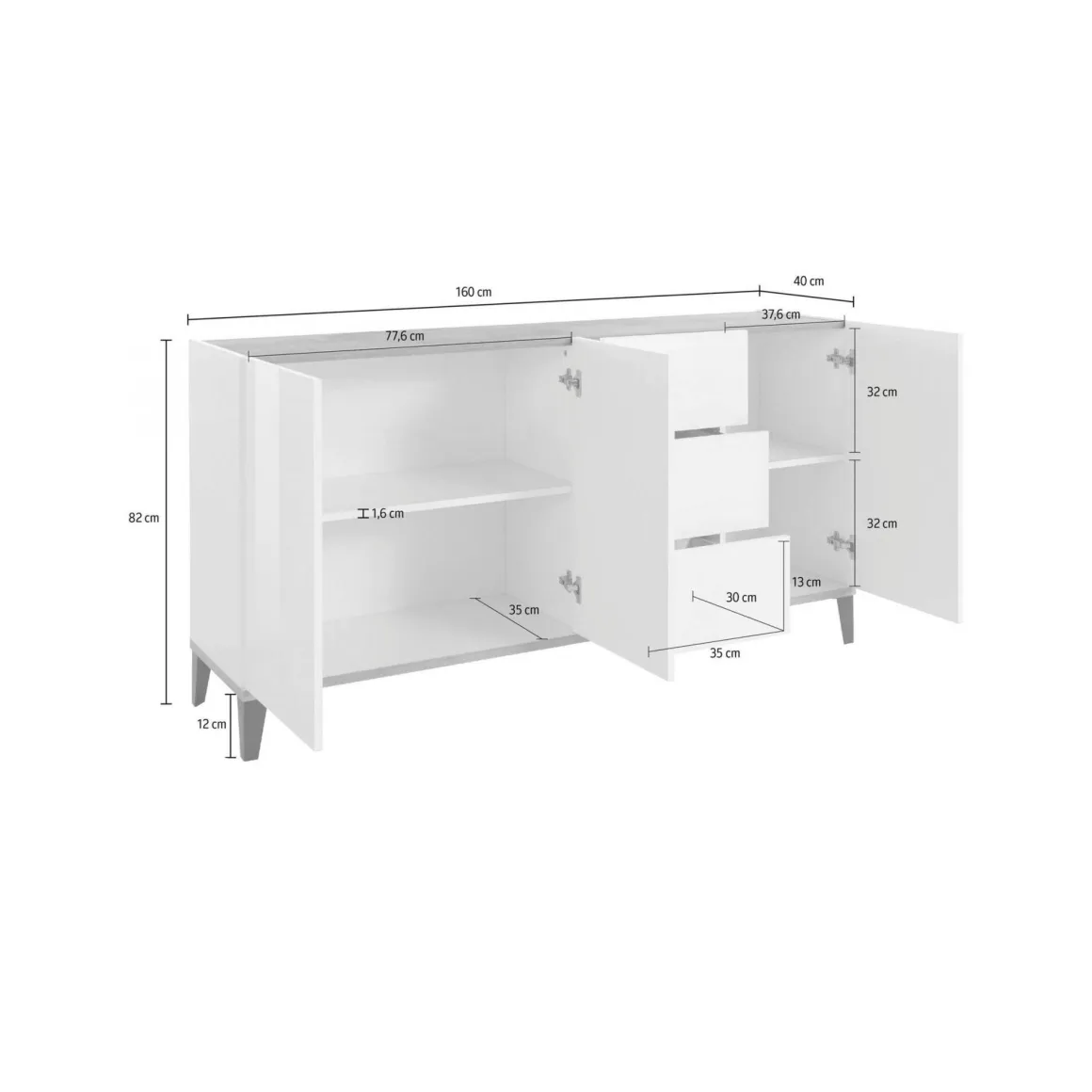 Credenza acero e ardesia 160x40x82h cm 3 ante e 3 cassetti - Abic