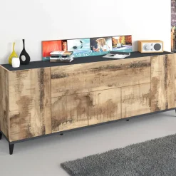 Credenza acero e ardesia 200x40x82h cm 6 ante - Amour