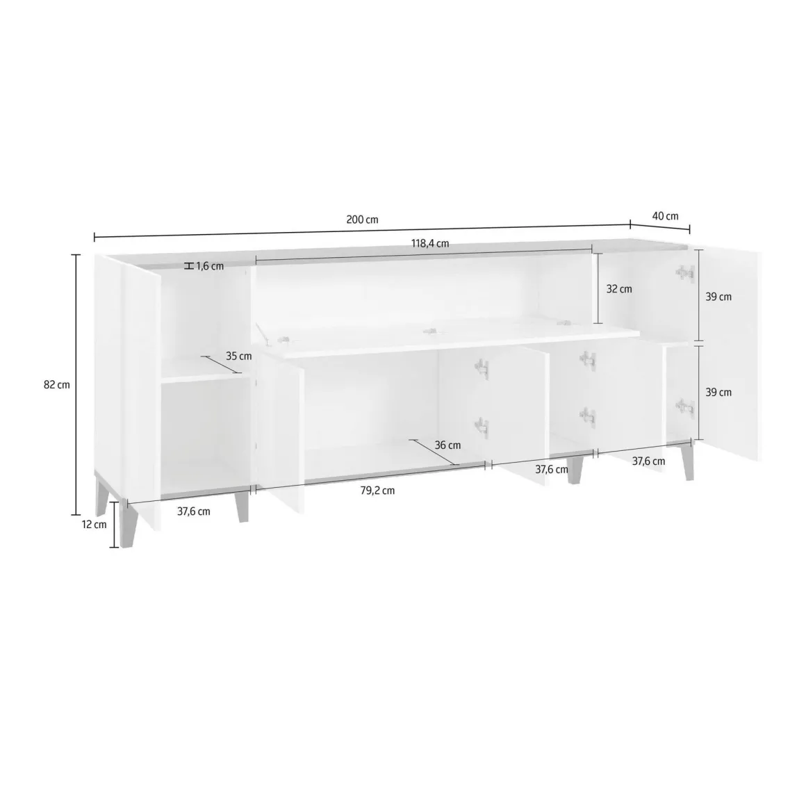 Credenza acero e ardesia 200x40x82h cm 6 ante - Amour