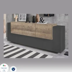 Credenza Akirum, cm 220x45h86, Antracite e Acero
