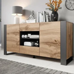 Credenza Albignola, 164x44 h80 cm, Rovere Nodi e Antracite