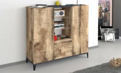 Cucina|Salotto > Dmora Credenza alta acero e ardesia 120x40x132h cm 2 ante e 2 cassetti - Scirocco Grigio Ardesia, Marrone Acero