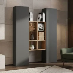 Credenza alta antracite e acero 40x30x180h cm 2 ante - Danila