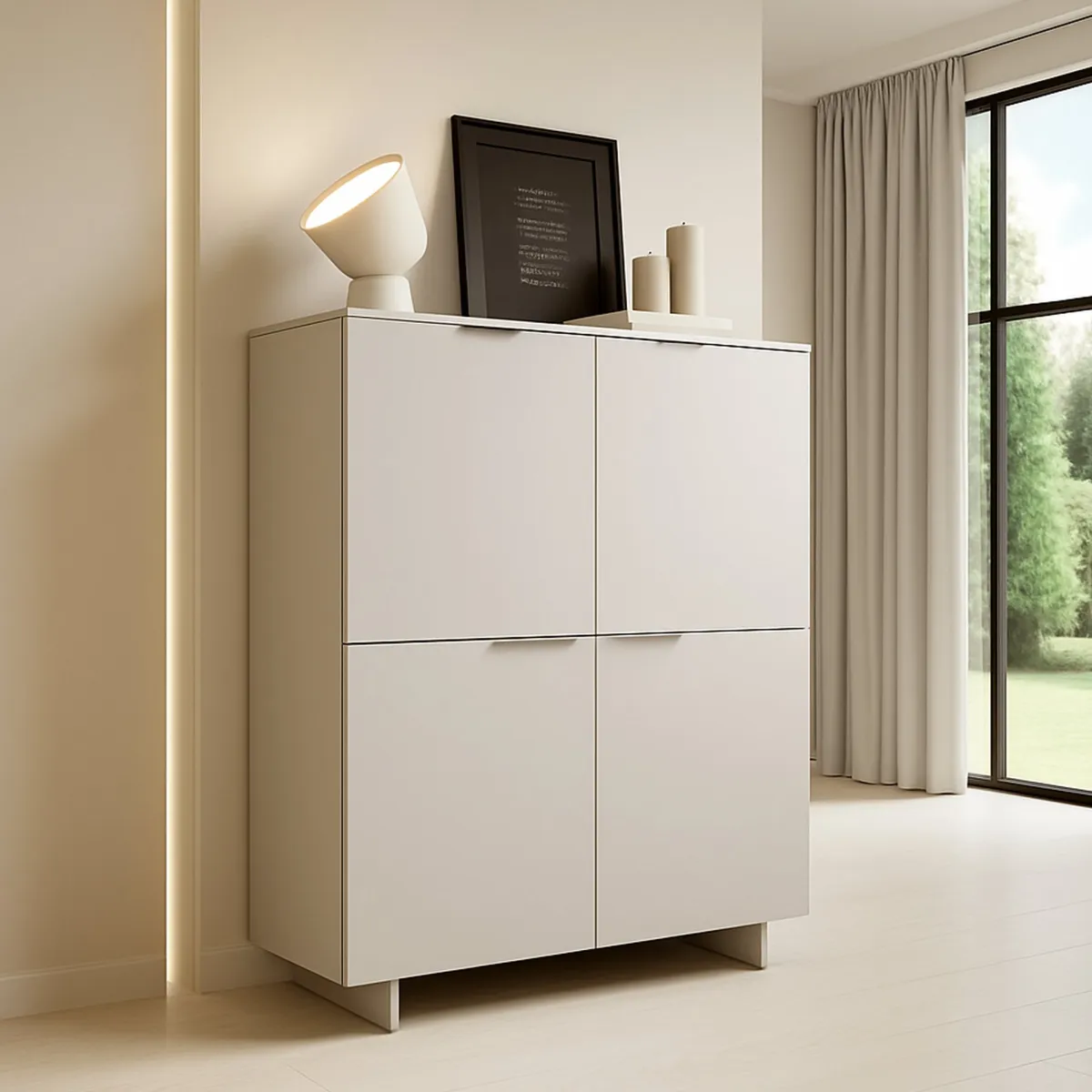 Madie|Credenze > Dmora Credenza alta beige 100x41x145h cm 4 ante - Colonno Beige Cashmere