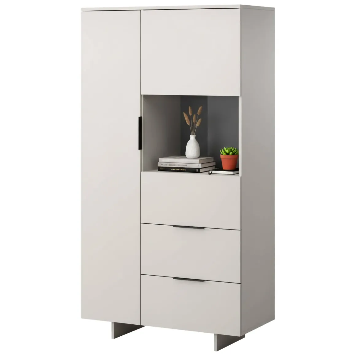 Credenza alta beige 90x41x170h cm 2 ante e 2 cassetti - Rimella