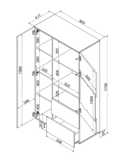 Credenza alta beige 90x41x170h cm 2 ante e 2 cassetti - Rimella
