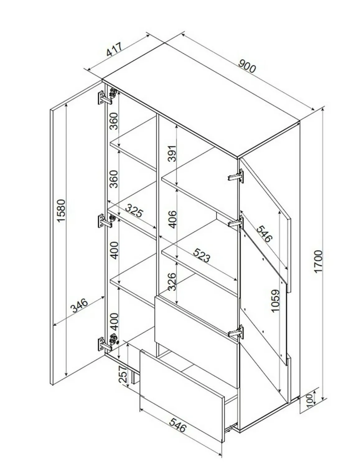 Credenza alta beige 90x41x170h cm 2 ante e 2 cassetti - Rimella