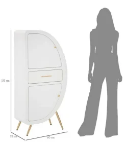 Credenza alta bianca e oro 60x32x133h cm 2 ante e 1 cassetto - Tellier