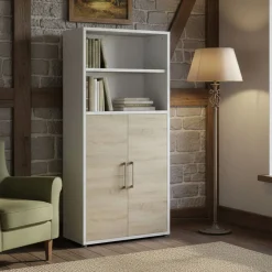 Credenza alta bianca e quercia 89x40x186h cm 2 ante - Saotome