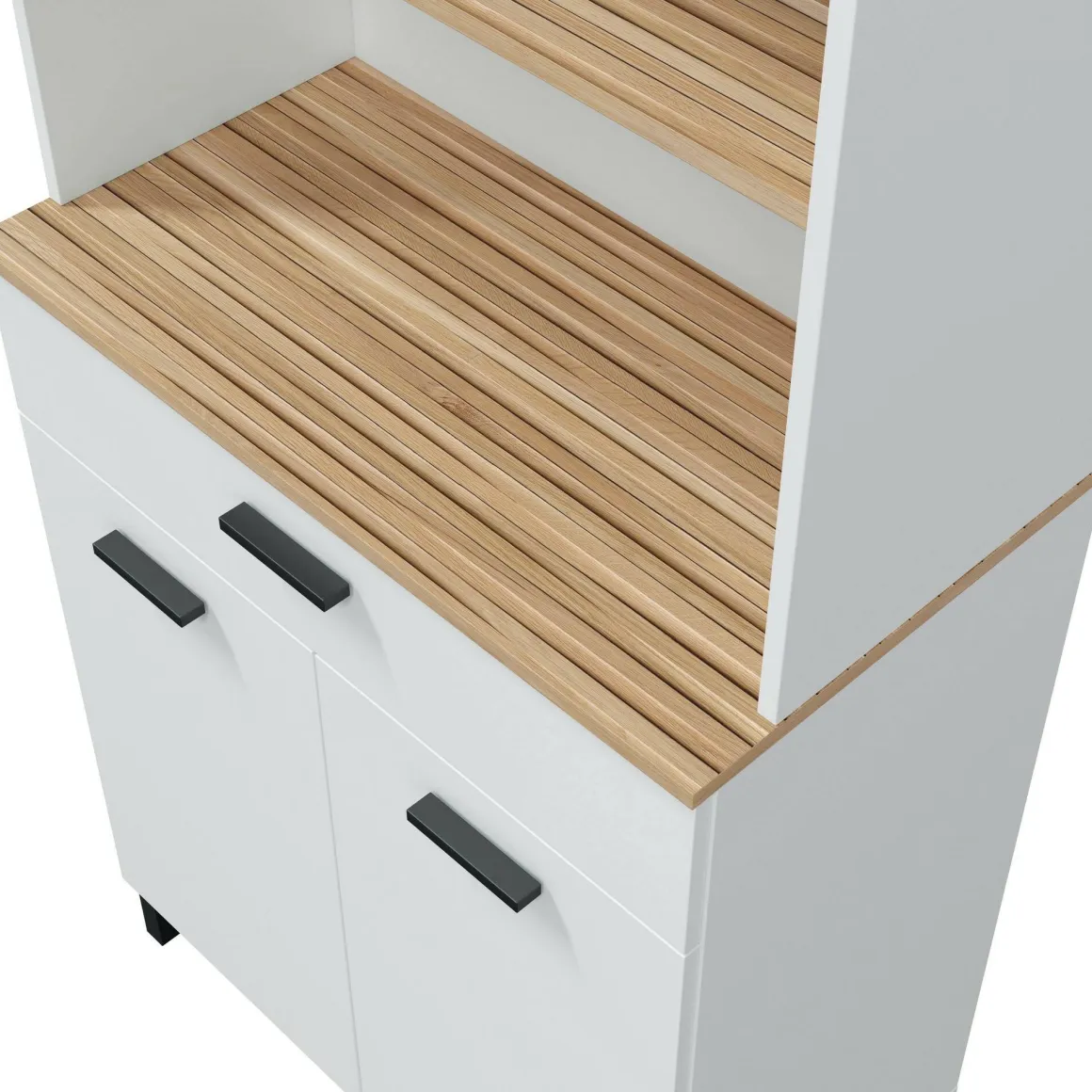 Credenza alta bianca e rovere 72x40x185h cm 4 ante e 1 cassetto - Florent