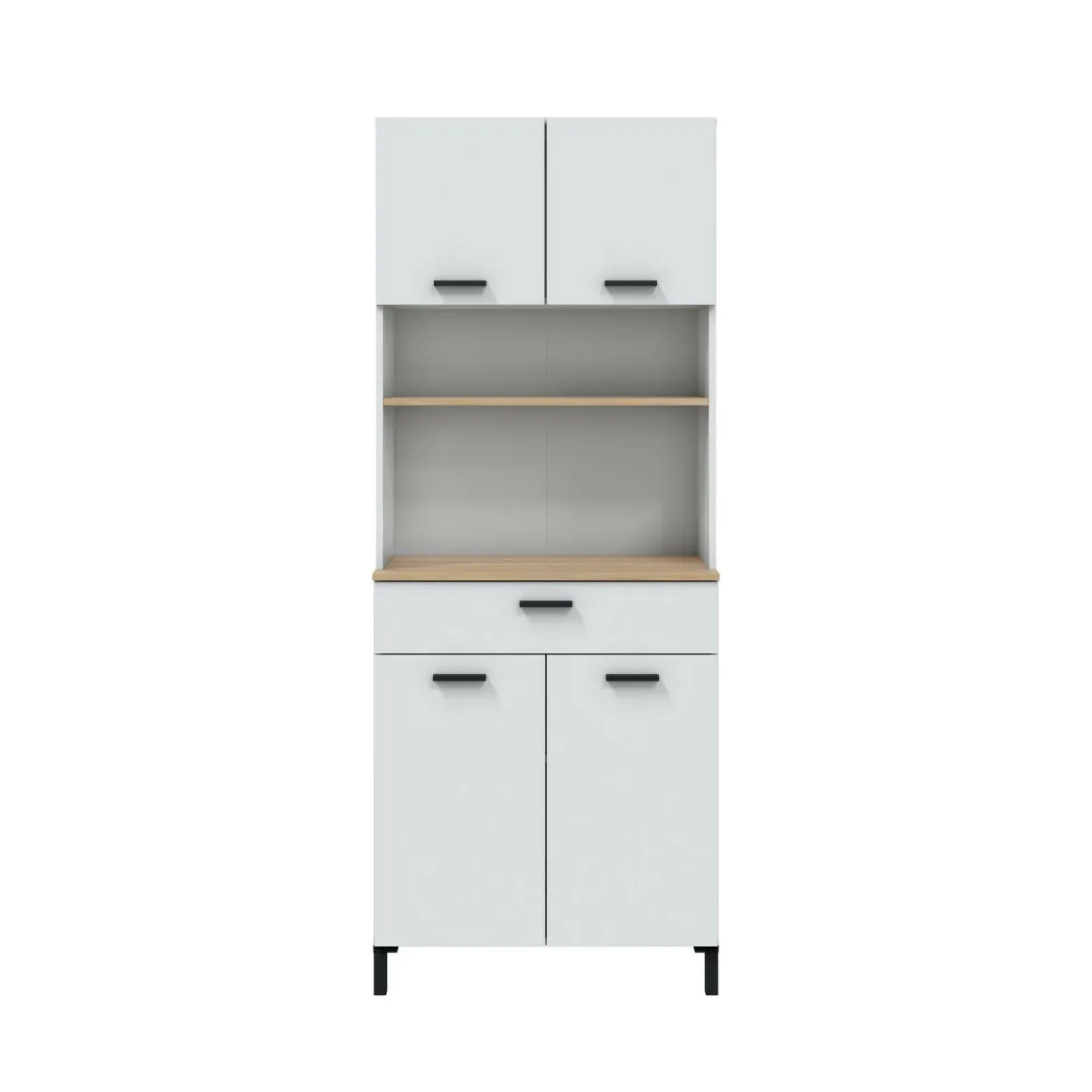 Credenza alta bianca e rovere 72x40x185h cm 4 ante e 1 cassetto - Florent