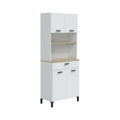 Credenza alta bianca e rovere 72x40x185h cm 4 ante e 1 cassetto - Florent