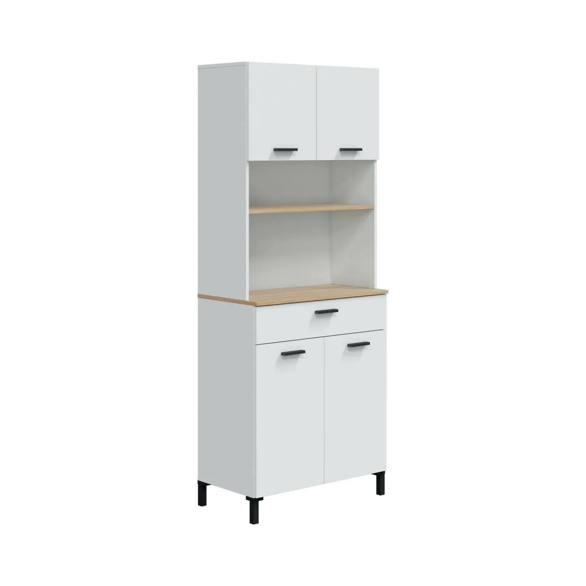 Credenza alta bianca e rovere 72x40x185h cm 4 ante e 1 cassetto - Florent