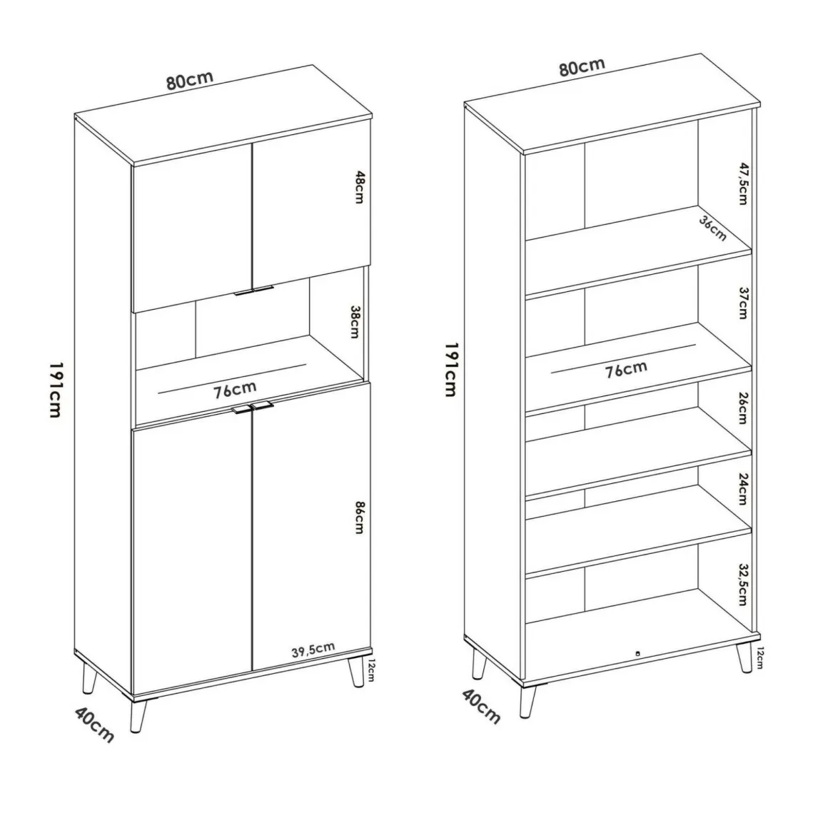 Credenza alta bianca e rovere porta microonde 80x40x191h cm 4 ante - Acura