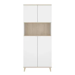 Credenza alta bianca e rovere porta microonde 80x40x191h cm 4 ante - Acura