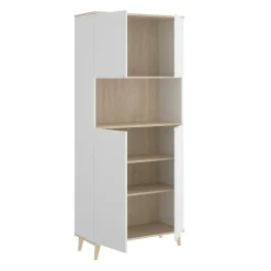 Credenza alta bianca e rovere porta microonde 80x40x191h cm 4 ante - Acura