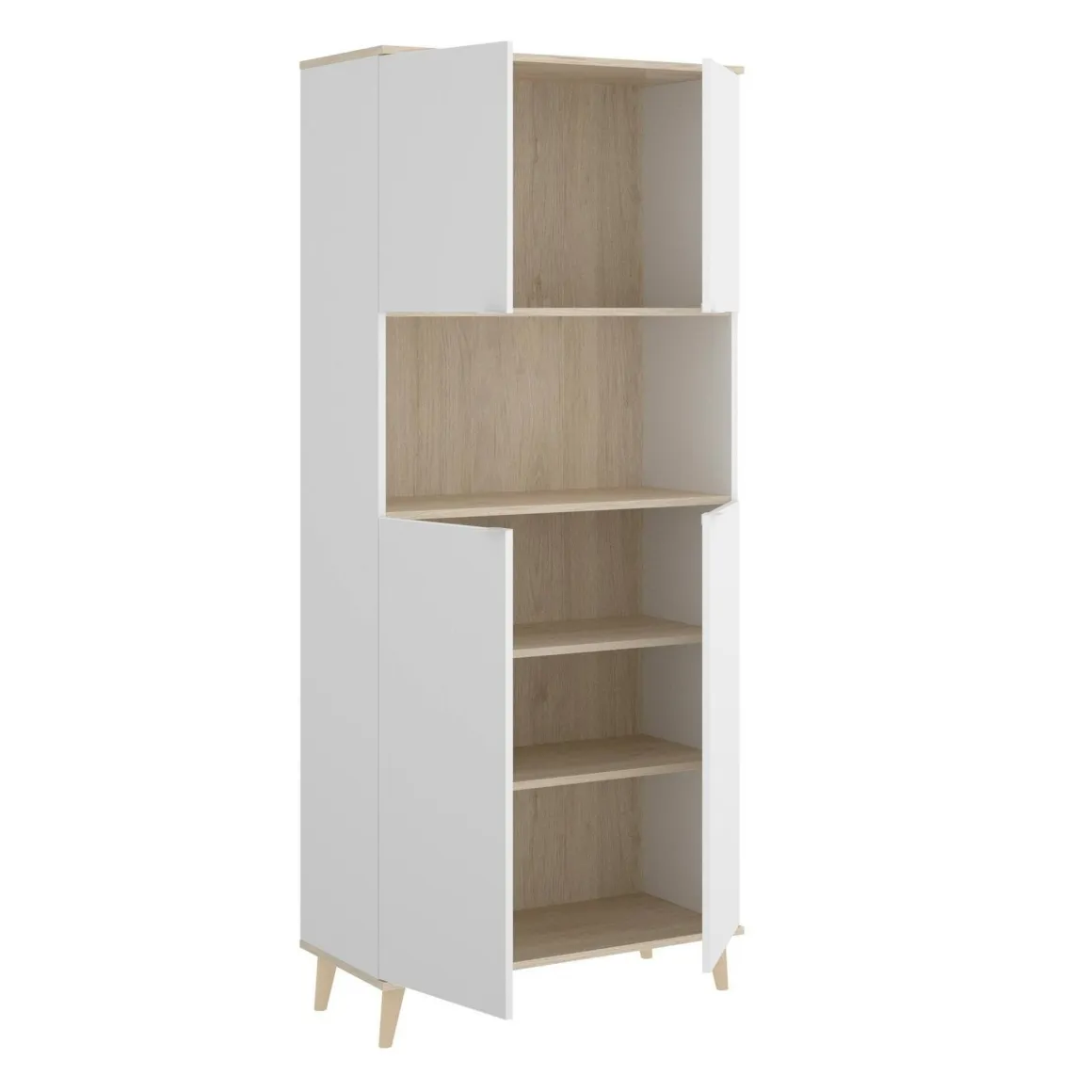 Credenza alta bianca e rovere porta microonde 80x40x191h cm 4 ante - Acura