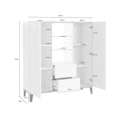 Cucina|Salotto > Dmora Credenza alta bianco lucida e acero 130x45x135h cm 5 ante - Acquadolce Marrone Acero, Bianco Lucido