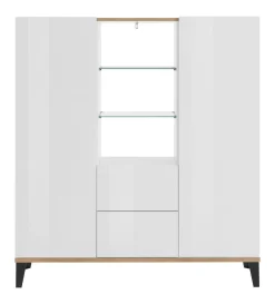 Cucina|Salotto > Dmora Credenza alta bianco lucida e acero 130x45x135h cm 5 ante - Acquadolce Marrone Acero, Bianco Lucido