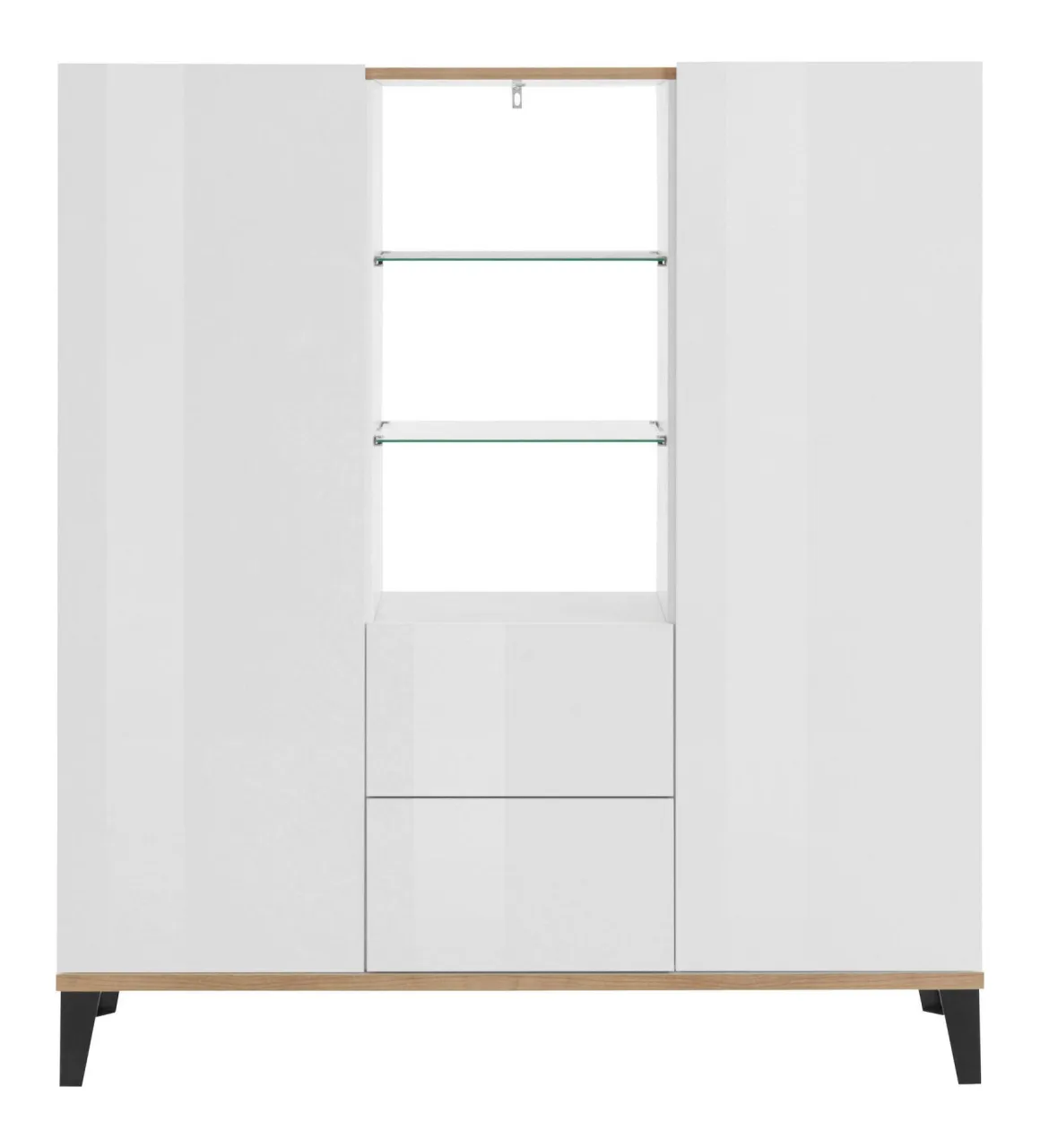 Cucina|Salotto > Dmora Credenza alta bianco lucida e acero 130x45x135h cm 5 ante - Acquadolce Marrone Acero, Bianco Lucido