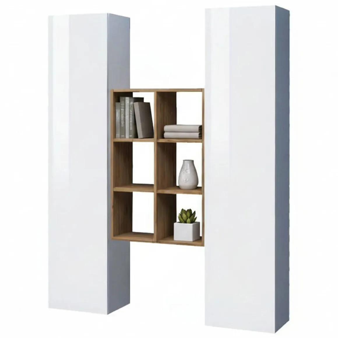 Credenza alta bianco lucida e acero 40x30x180h cm 2 ante - Danila
