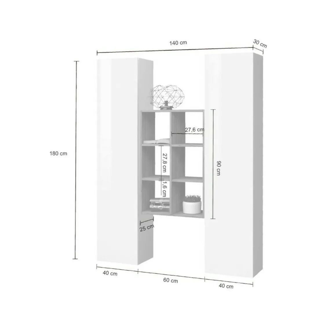 Credenza alta bianco lucida e acero 40x30x180h cm 2 ante - Danila