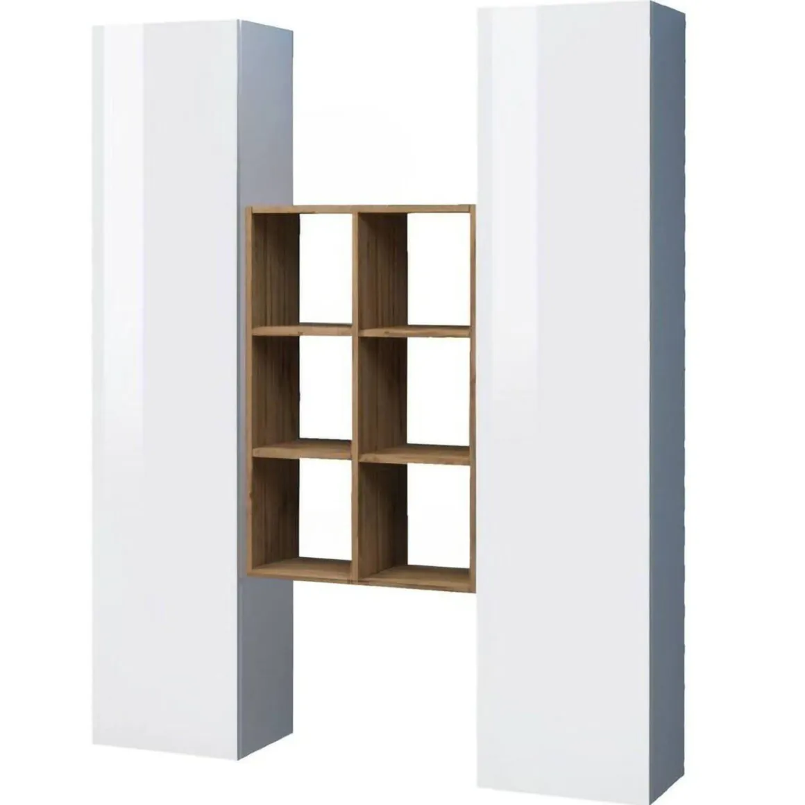Credenza alta bianco lucida e acero 40x30x180h cm 2 ante - Danila