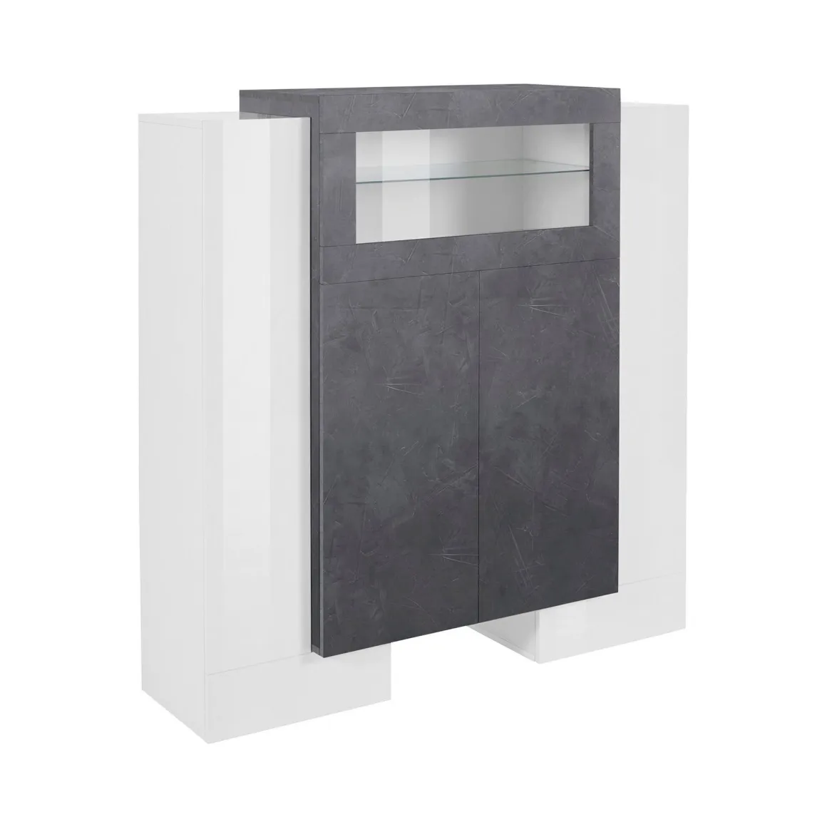 Credenza alta bianco lucida e ardesia 130x45x135h cm 5 ante - Acquadolce