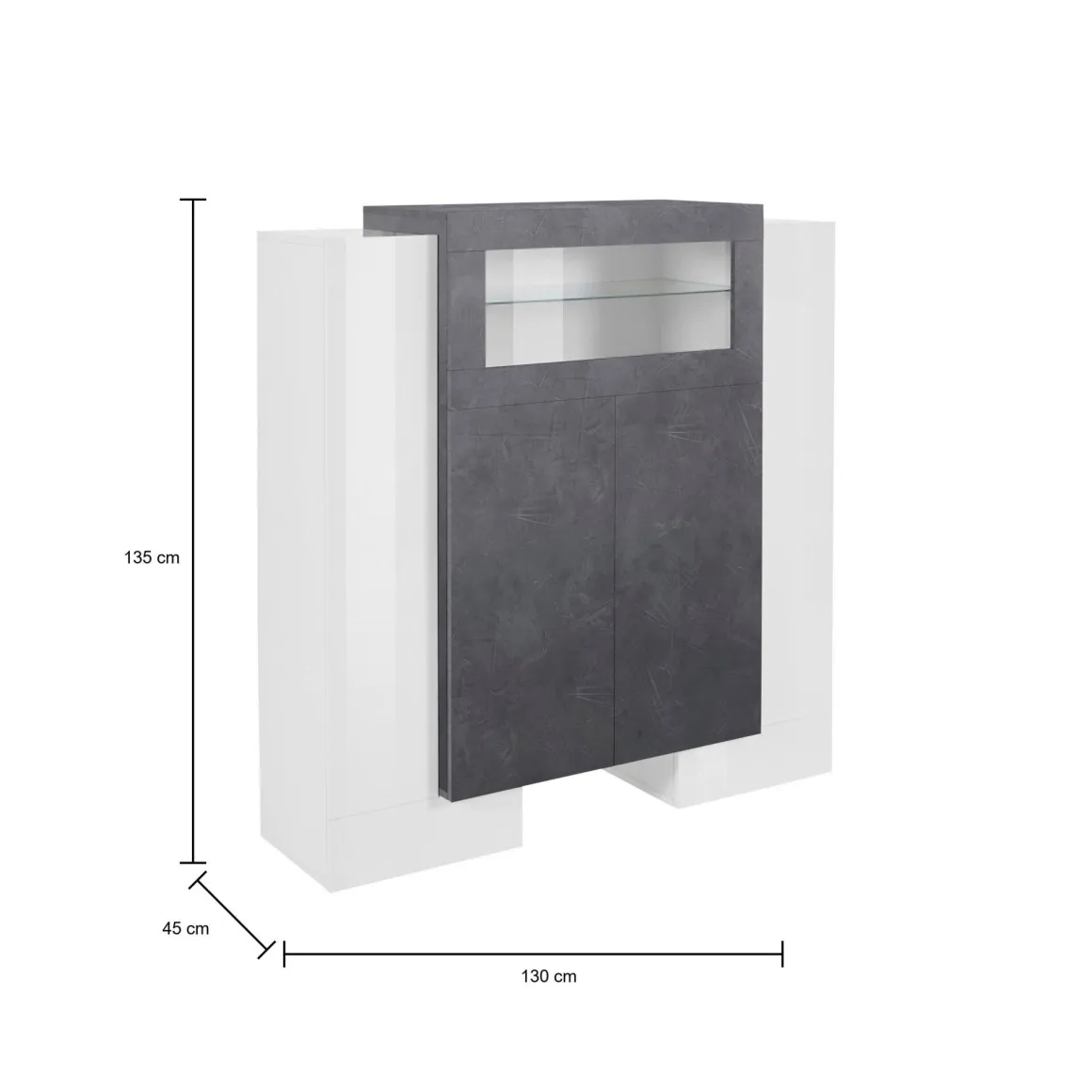 Credenza alta bianco lucida e ardesia 130x45x135h cm 5 ante - Acquadolce