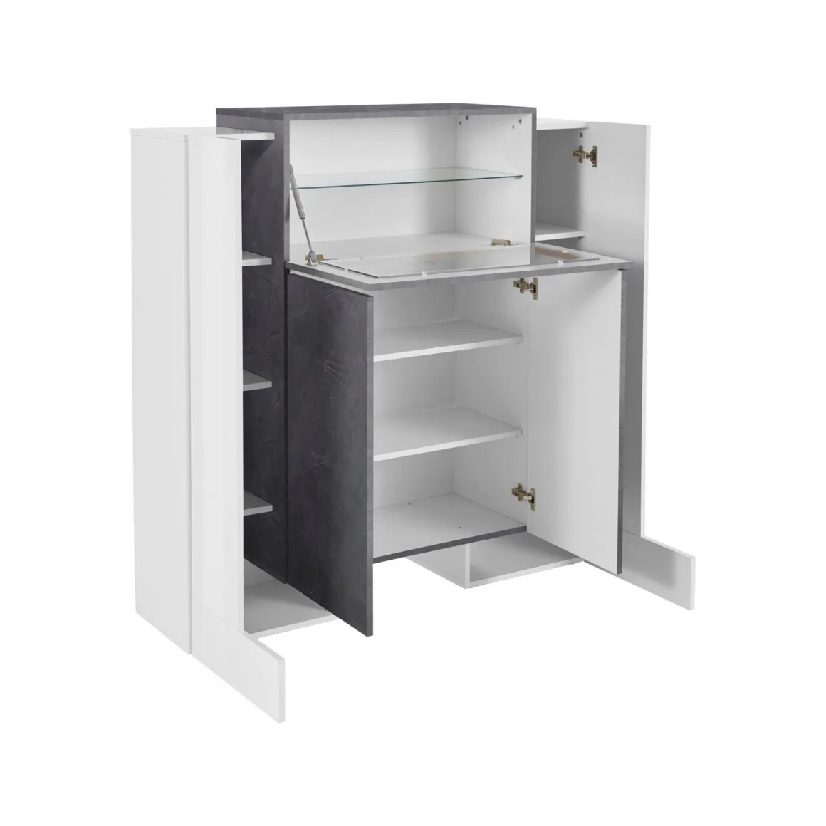 Credenza alta bianco lucida e ardesia 130x45x135h cm 5 ante - Acquadolce