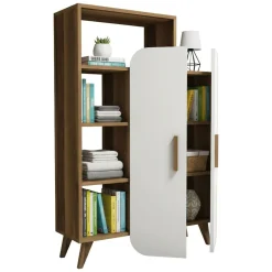 Cucina|Madie > Dmora Credenza alta noce e bianca 90x32x132h cm 2 ante - Tormalina Bianco, Marrone Noce