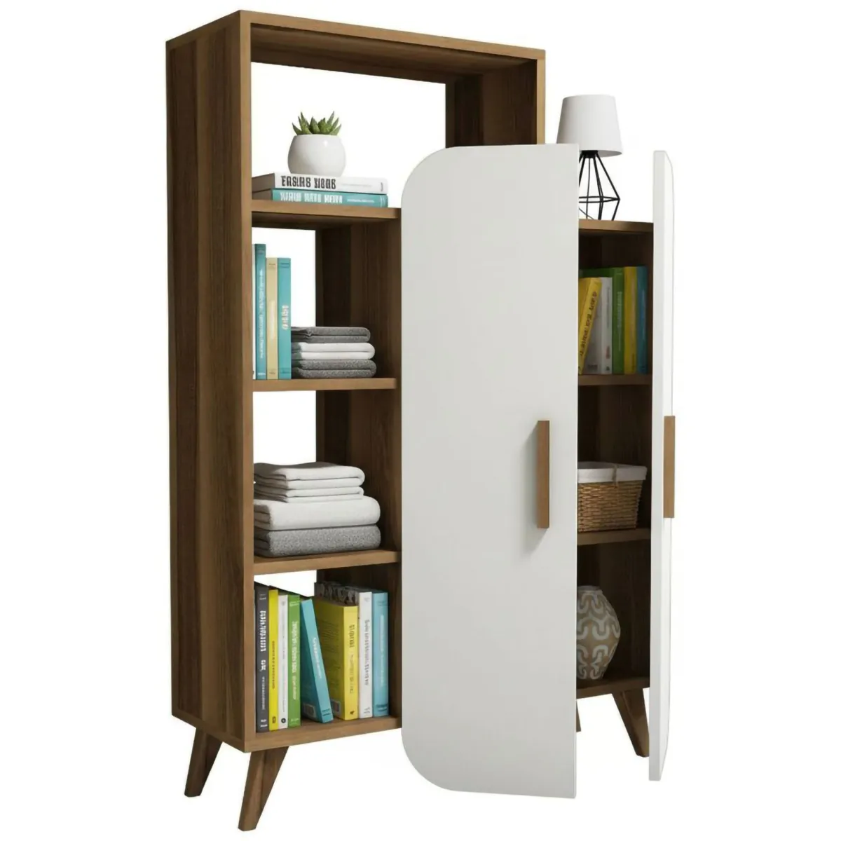Cucina|Madie > Dmora Credenza alta noce e bianca 90x32x132h cm 2 ante - Tormalina Bianco, Marrone Noce