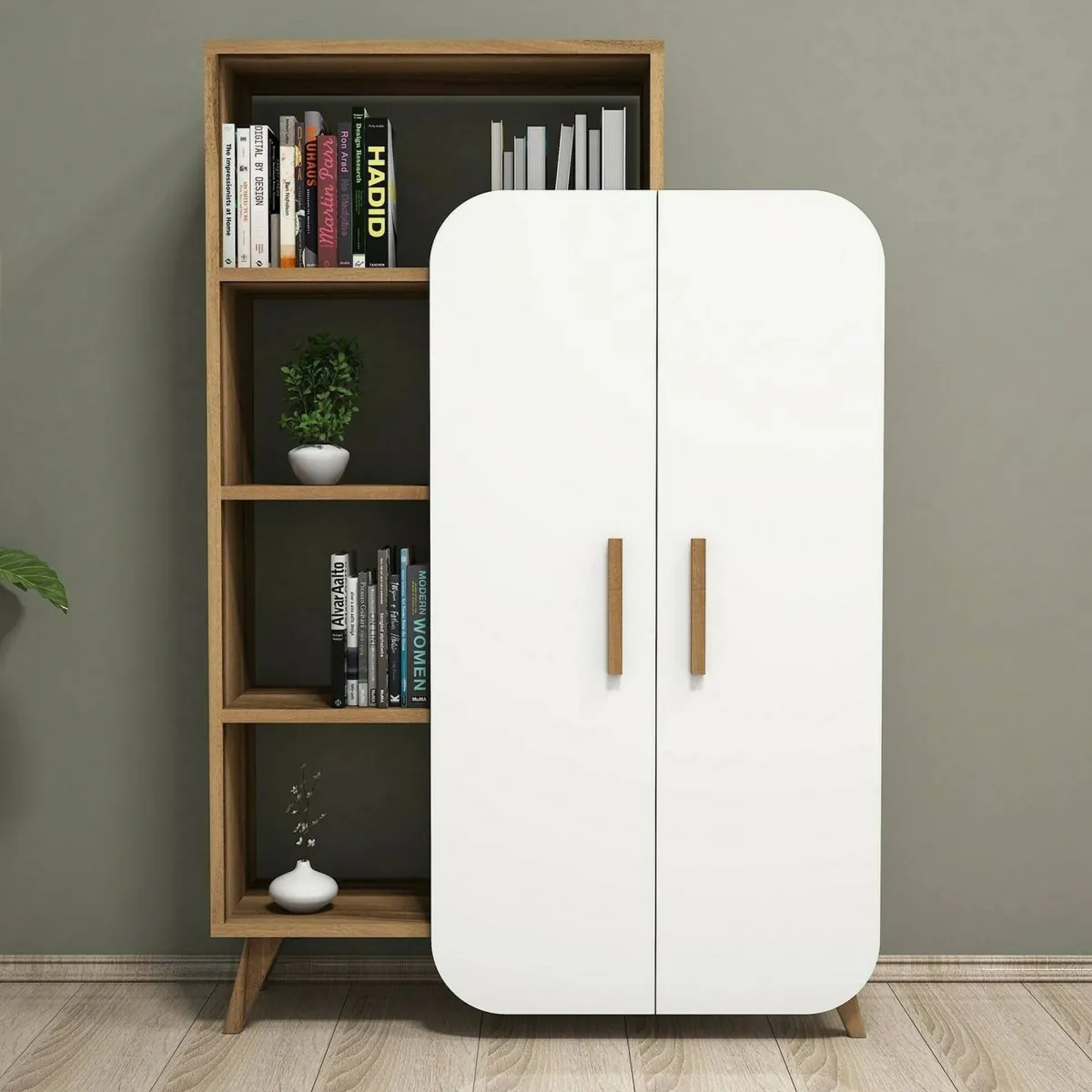 Cucina|Madie > Dmora Credenza alta noce e bianca 90x32x132h cm 2 ante - Tormalina Bianco, Marrone Noce