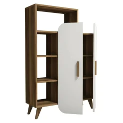 Cucina|Madie > Dmora Credenza alta noce e bianca 90x32x132h cm 2 ante - Tormalina Bianco, Marrone Noce