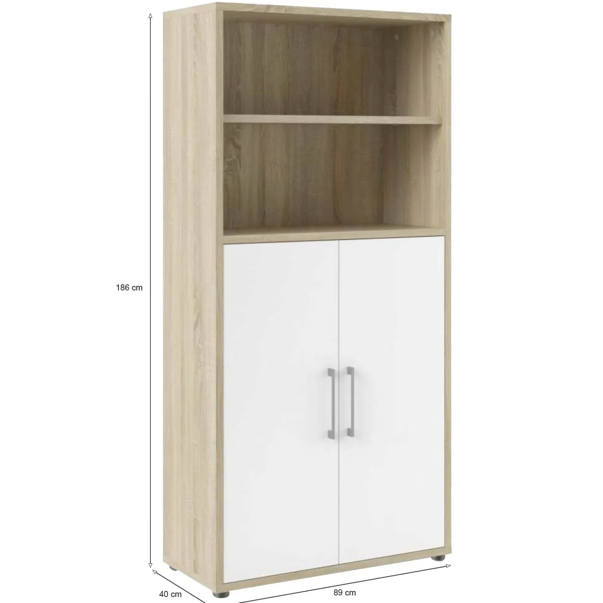 Madie|Credenze > Dmora Credenza alta quercia e bianca 89x40x186h cm 2 ante - Saotome Bianco, Marrone Quercia