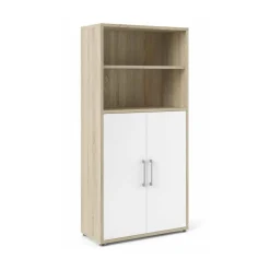 Madie|Credenze > Dmora Credenza alta quercia e bianca 89x40x186h cm 2 ante - Saotome Bianco, Marrone Quercia